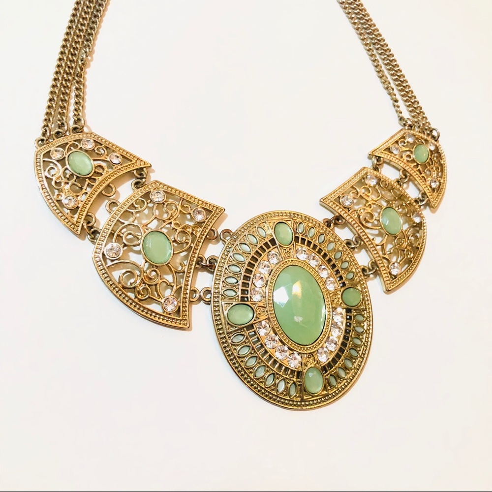 Gold and Mint Jewel Statement Necklace